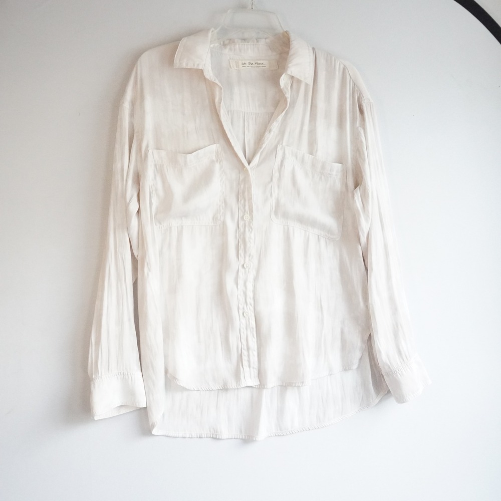 We The Free Satin Off White Tonal Tie Dye Button Down Shirt Small‎ OB538908